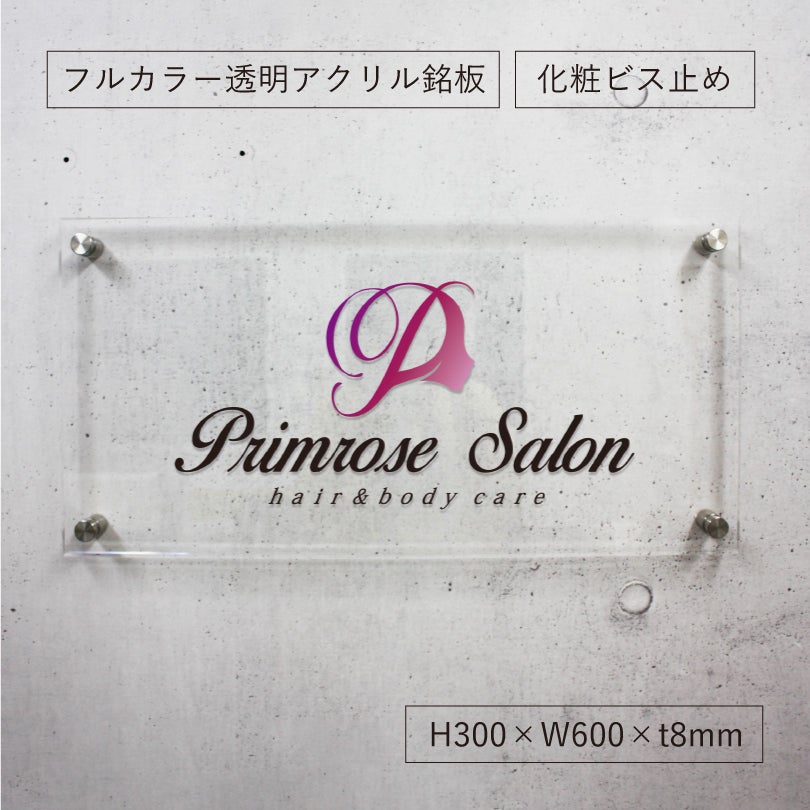 フルカラー透明アクリル銘板　おしゃれな会社看板