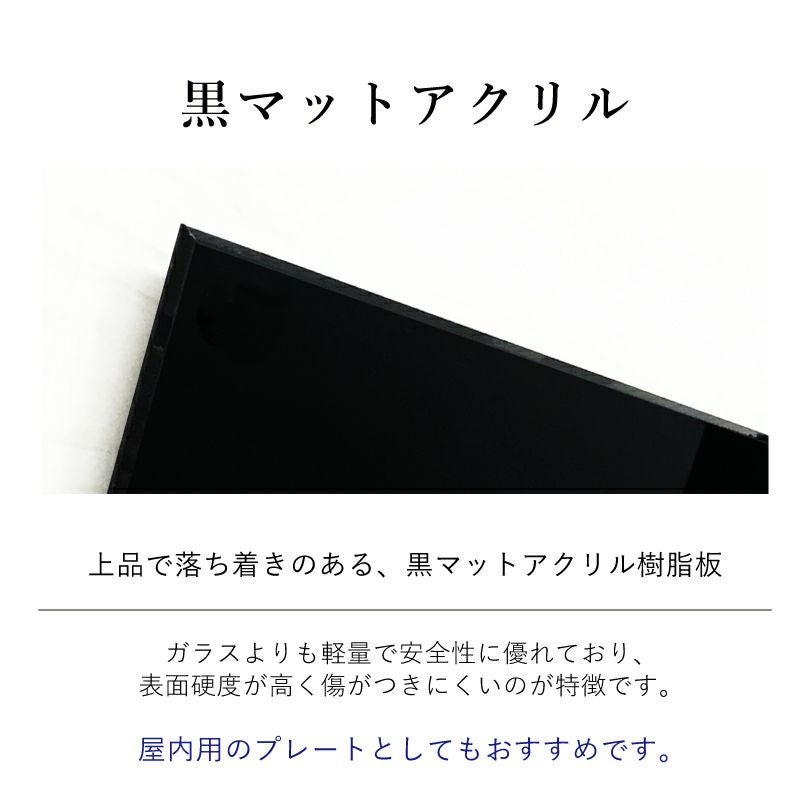 黒マットアクリル素材の説明　割れにくい　マットなプレートサイン