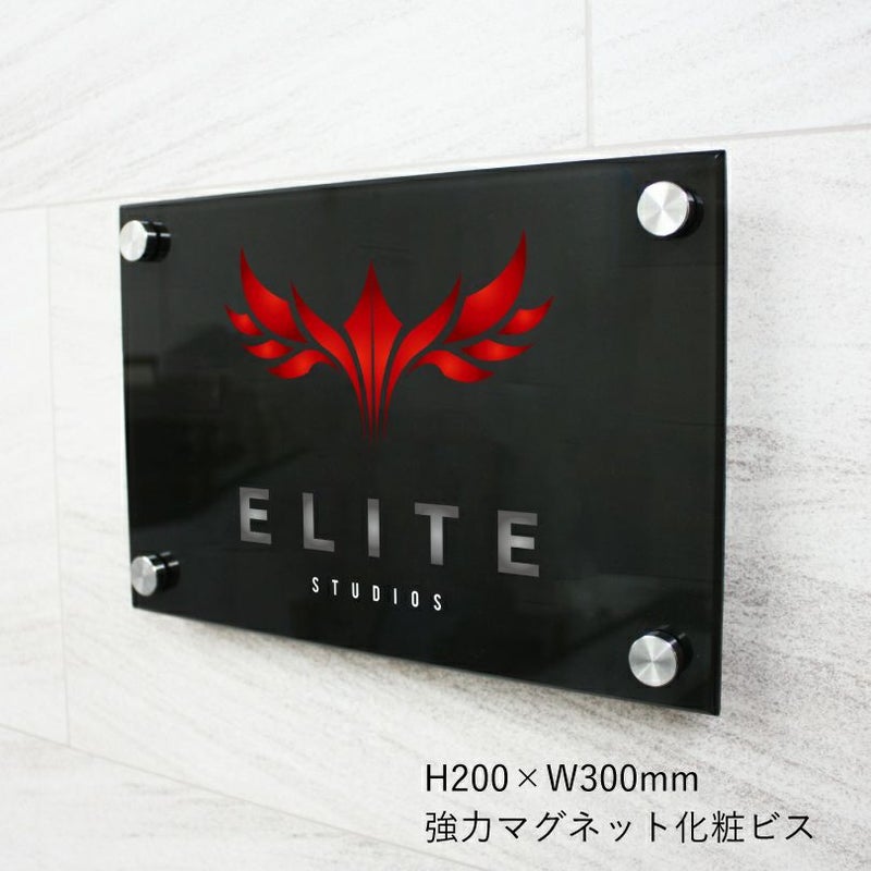 フルカラー透明アクリル銘板 強力マグネット化粧ビス止め H200×W300mm
