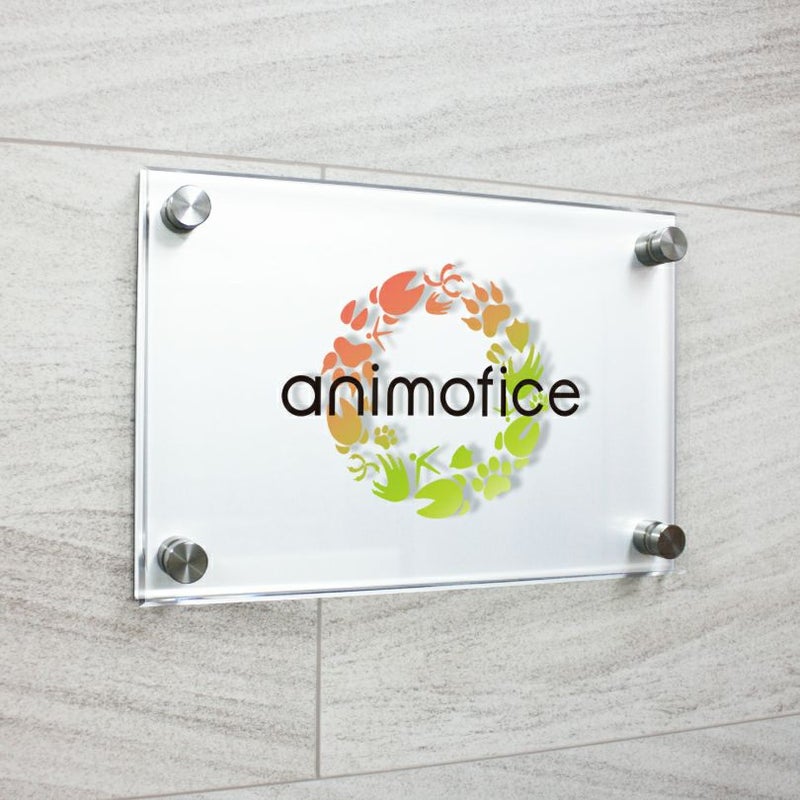 フルカラー透明アクリル銘板 ラフィネ2重構造仕様 化粧ビス止め　会社銘板 事務所看板